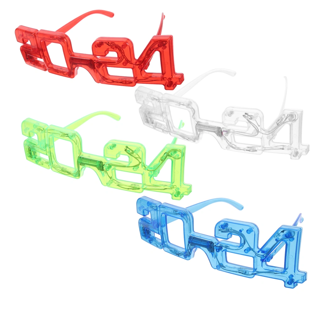 4pcs Luminous Eyewear Funny Party Decorative Eyeglass Funny Photo Props for 2024 New Year