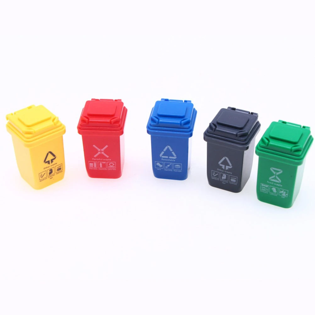 5pcs Miniature Garbage Cans Mini Trash Cans Mini House Garbage Models Sand Table Decorations