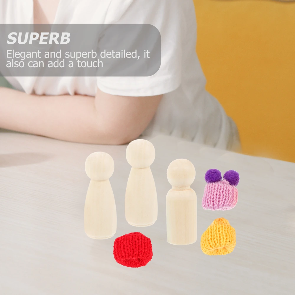 1 Set of Diy Wooden Peg People Unfinished Wood Peg Dolls Wooden Peg Dolls with Hats