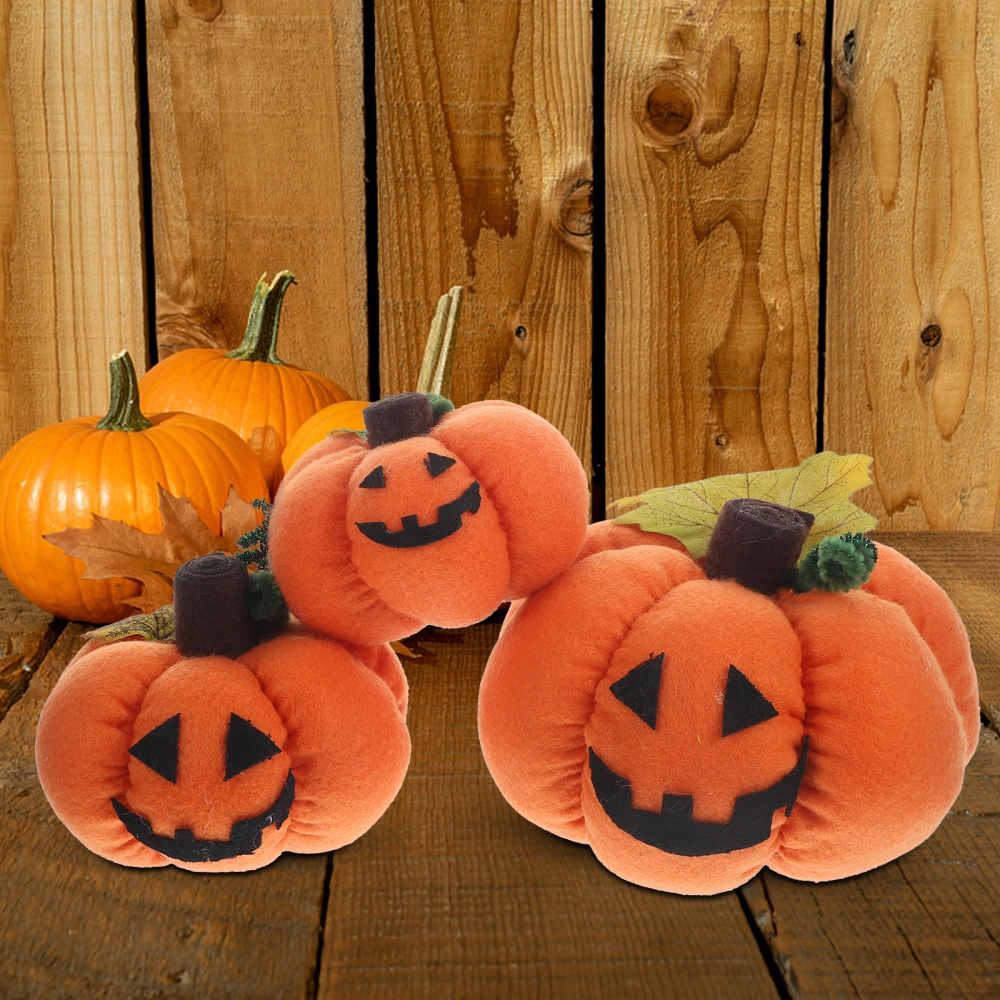 3pcs Stuffed Halloween Pumpkin Decor Household Cloth Pumpkin Ornament Halloween Party Layout Prop