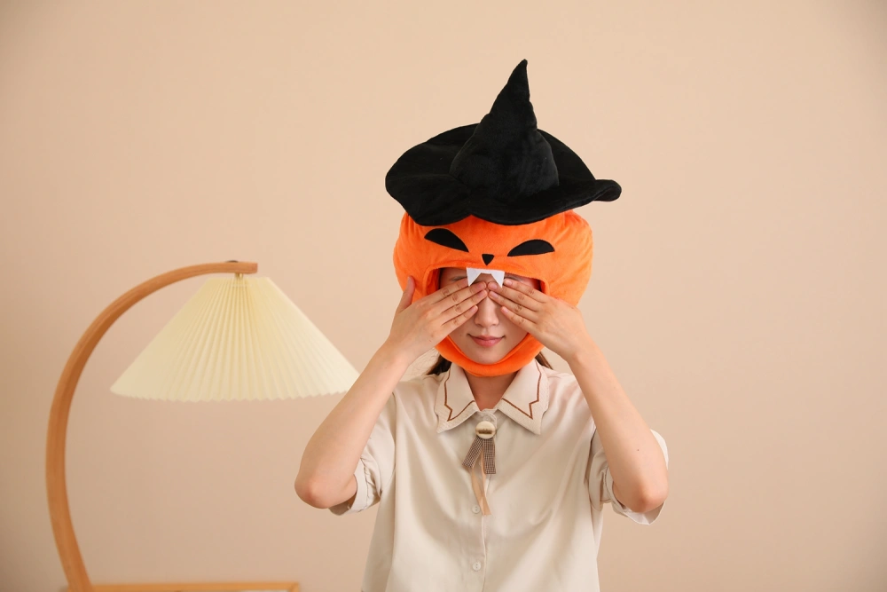 Witch Pumpkin Plush Hat Funny Pumpkin Shape Headwear Halloween Novelty Hat