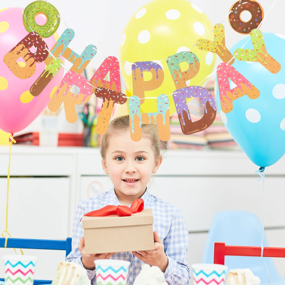 1 Set Birthday Party Decoration Doughnut Themed Cupcake Topper Birthday Banner Cake Decoration