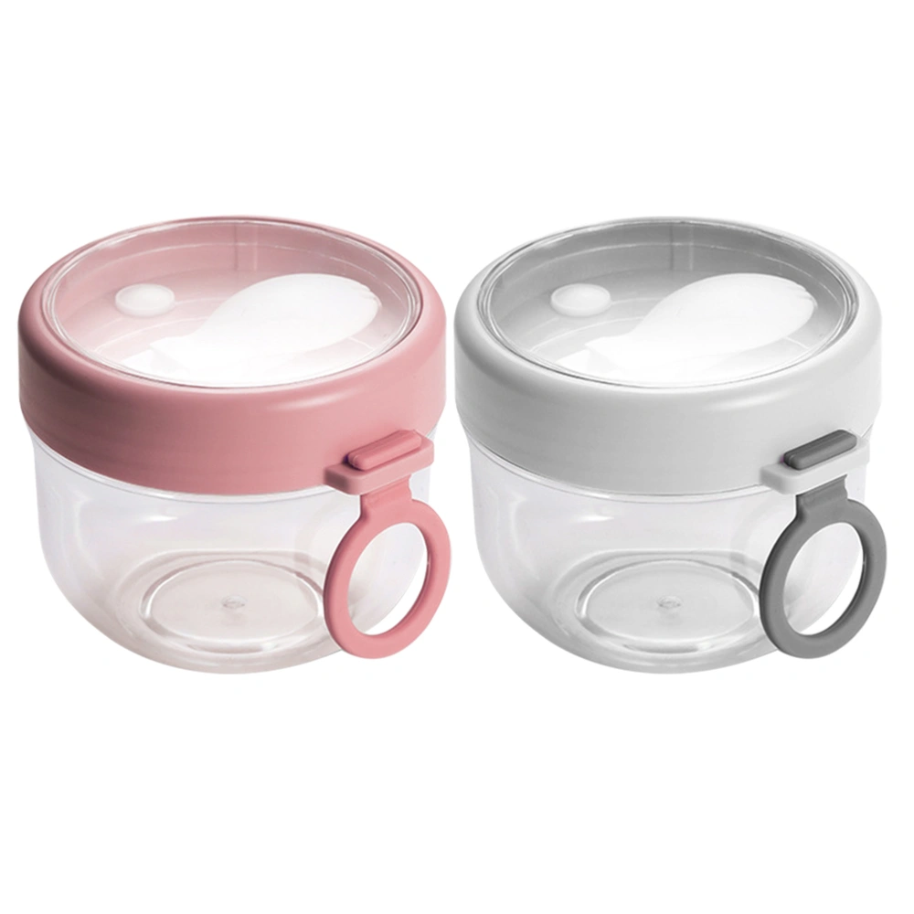 2pcs Overnight Oat Containers Lidded Portable Plastic Yogurt Jars with Spoons