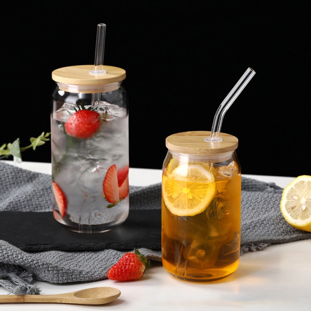 2 Sets Wide Mouth Glass Cup Summer Drinking Glasses Tumbler Water Cups with Straw