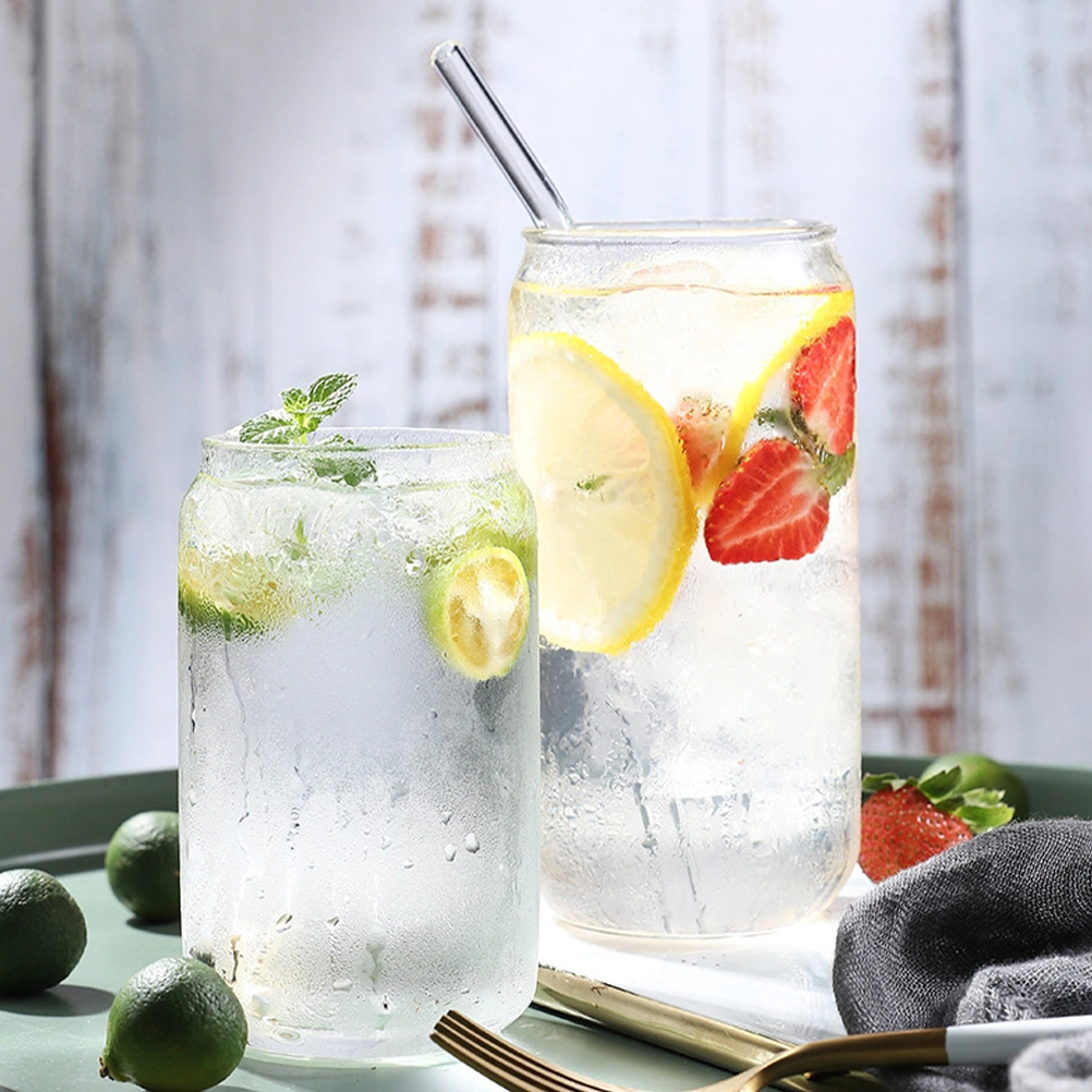 2 Sets Wide Mouth Glass Cup Summer Drinking Glasses Tumbler Water Cups with Straw
