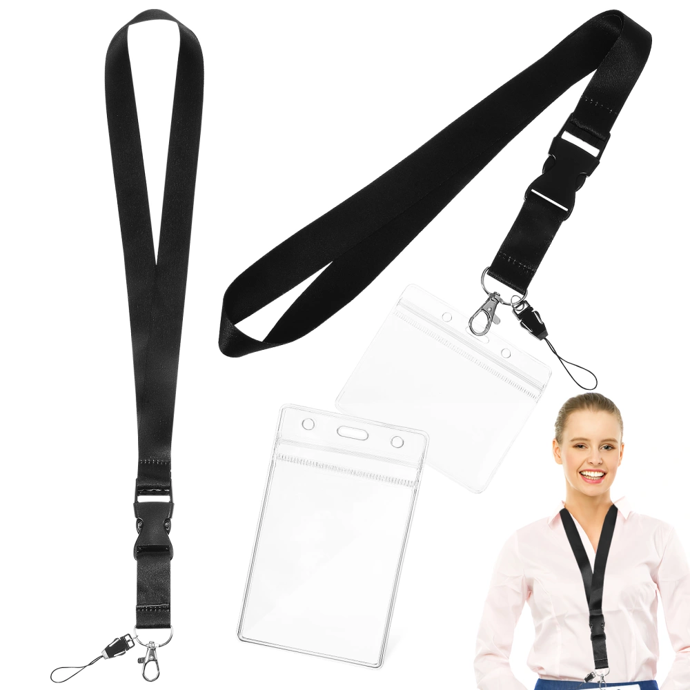 1 Set Lanyard Hanging Id Card Holders Vertically Horizontal Name Badge Card Holders