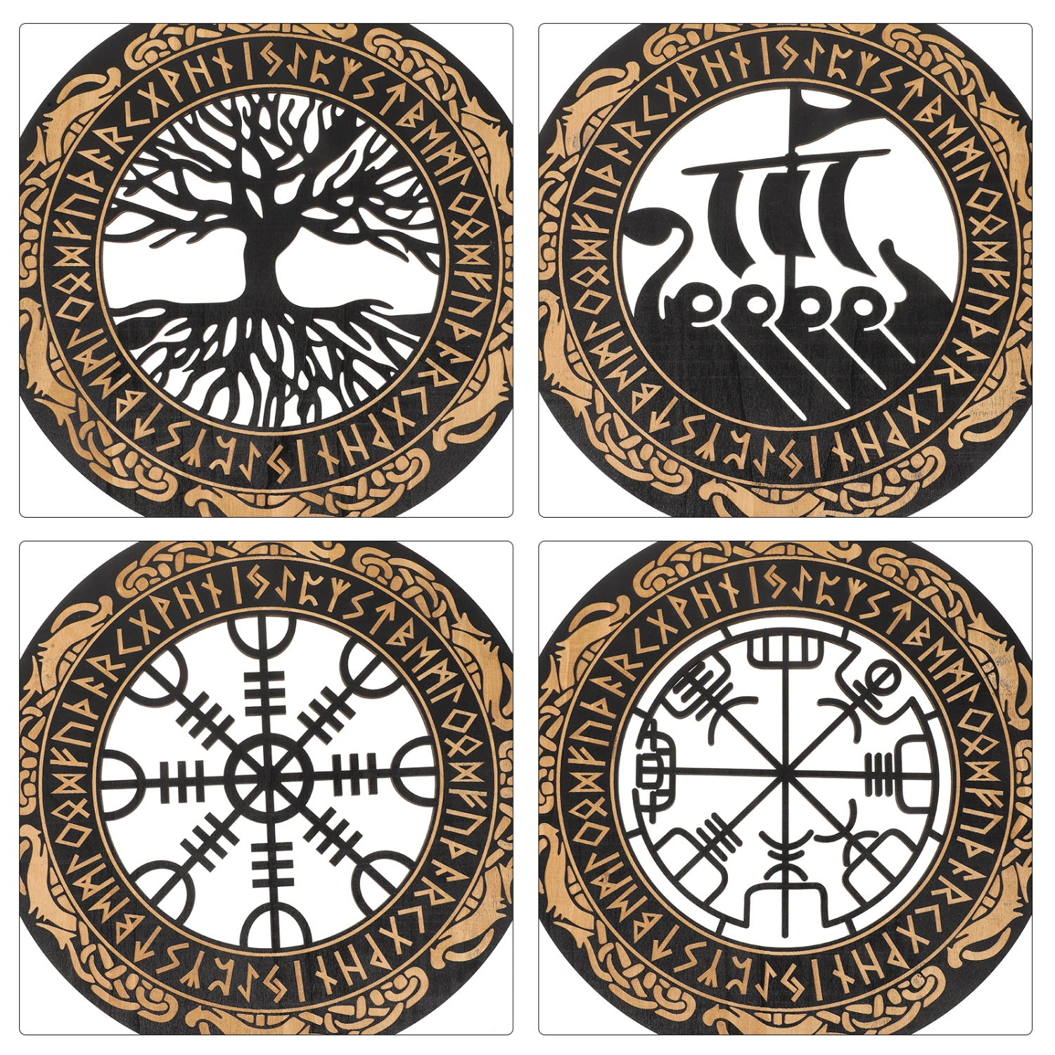 4pcs Viking Wooden Wall Decors Nordic Viking Ornaments Wooden Viking Home Decorations