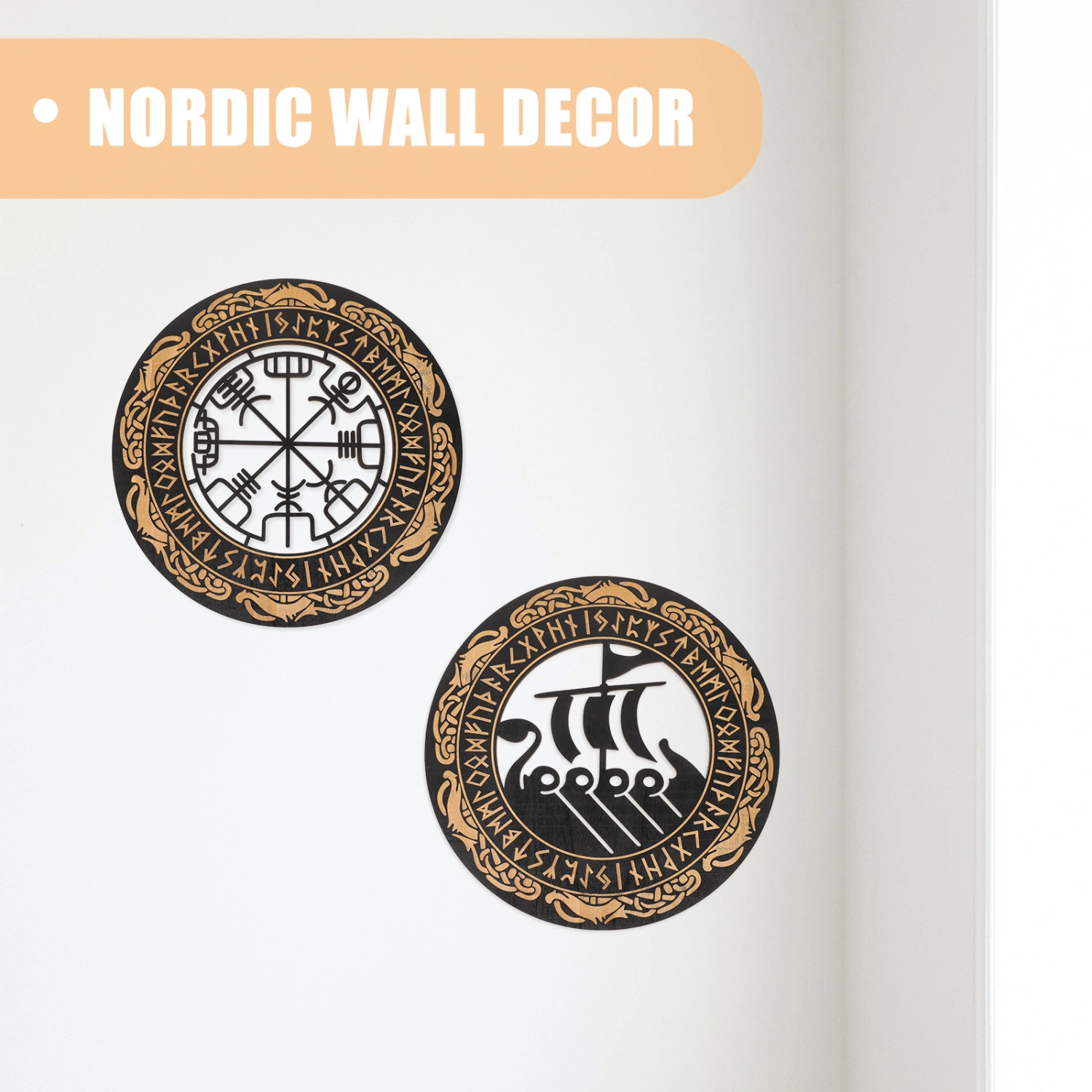 4pcs Viking Wooden Wall Decors Nordic Viking Ornaments Wooden Viking Home Decorations