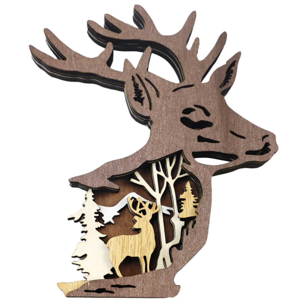 Wooden Multilayer Carved Deer Head Ornament Desktop Deer Head Decoration