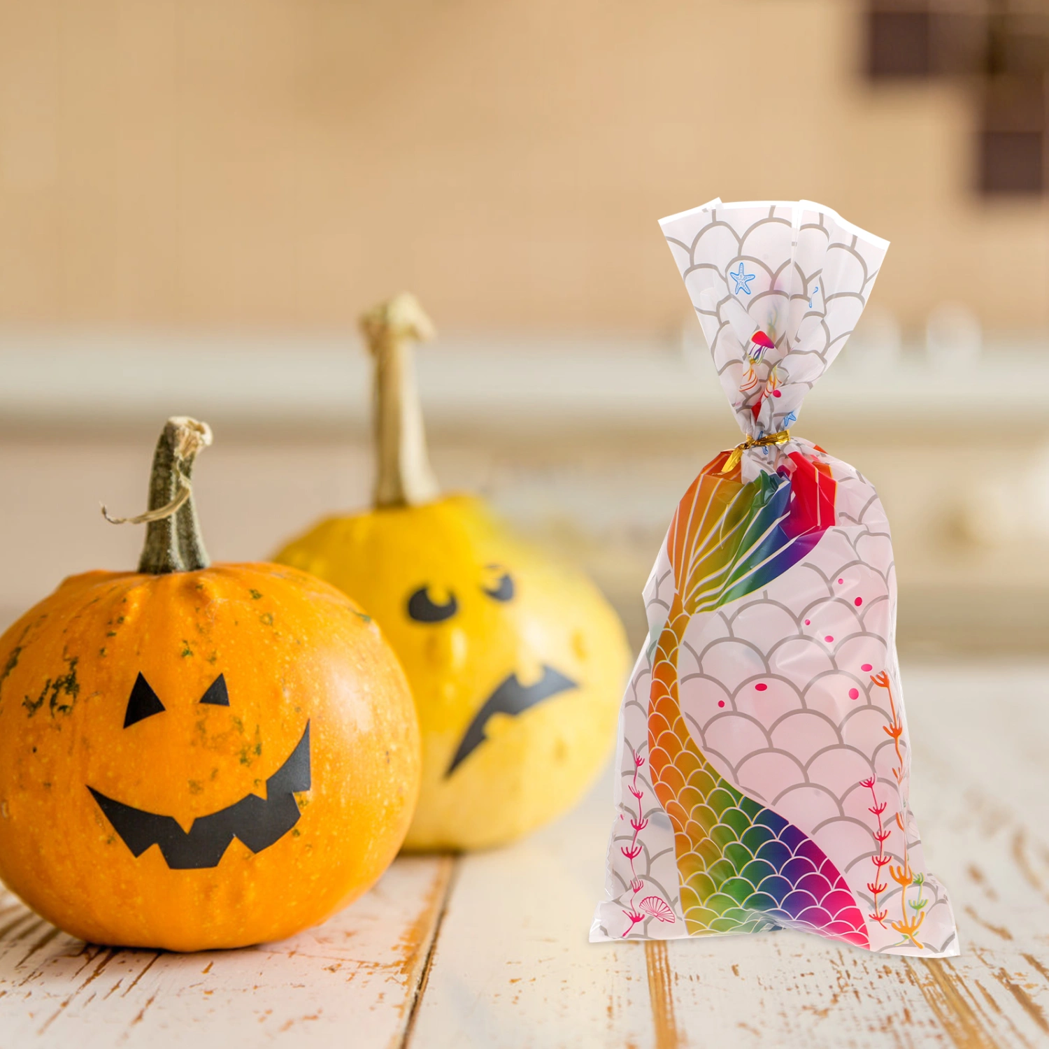 100Pcs Mermaid Party Favors Bags Candy Packing Bags Decorative Party Treat Bags Cookie Bags