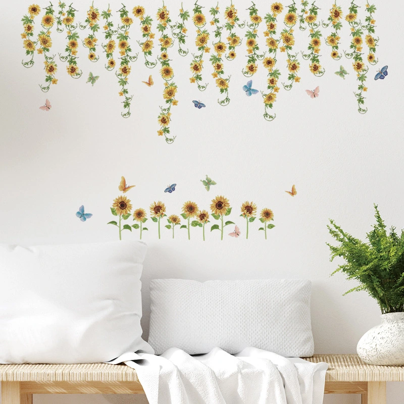 1 Set Sunflowers Wall Decals DIY Wall Decorative Floral Wall Stickers Home Wall Decals