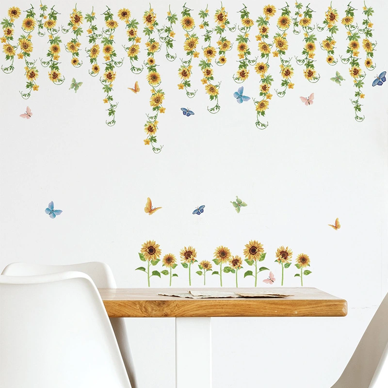 1 Set Sunflowers Wall Decals DIY Wall Decorative Floral Wall Stickers Home Wall Decals
