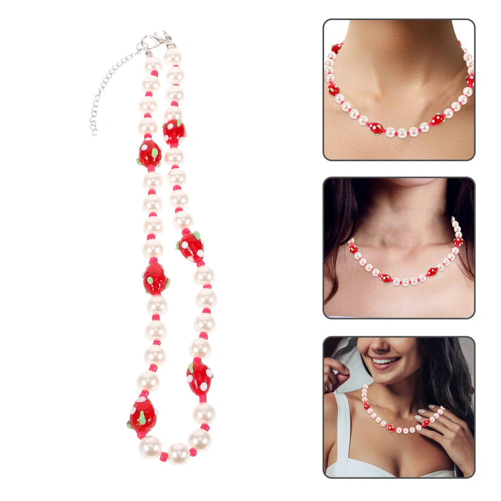 Pearl Beaded Necklace Strawberry Charm Necklace Decorative Choker Necklace for Women