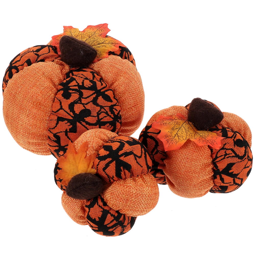 3pcs Stuffed Halloween Pumpkin Decor Household Cloth Pumpkin Ornament Halloween Party Layout Prop