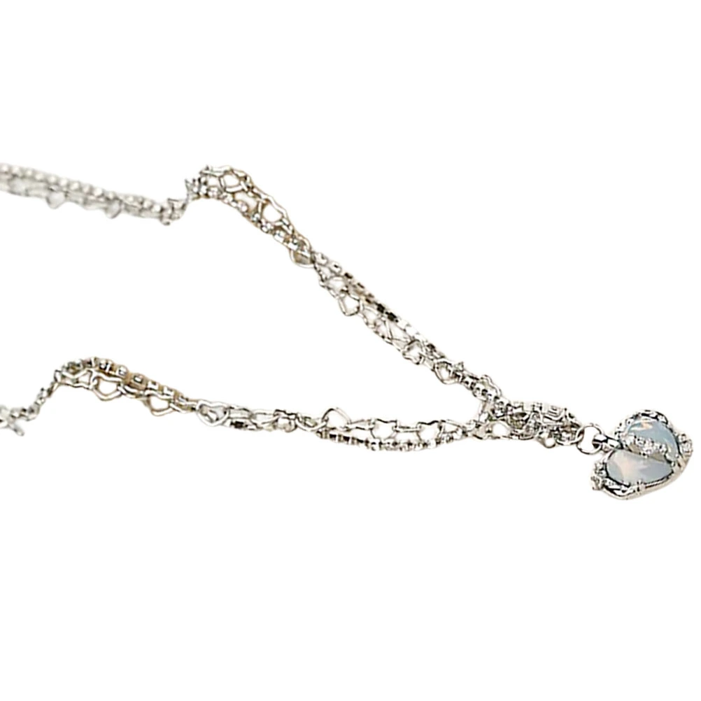 Heart Necklace Double Layer Necklace Rhinestone Necklace Girl Necklace Jewelry