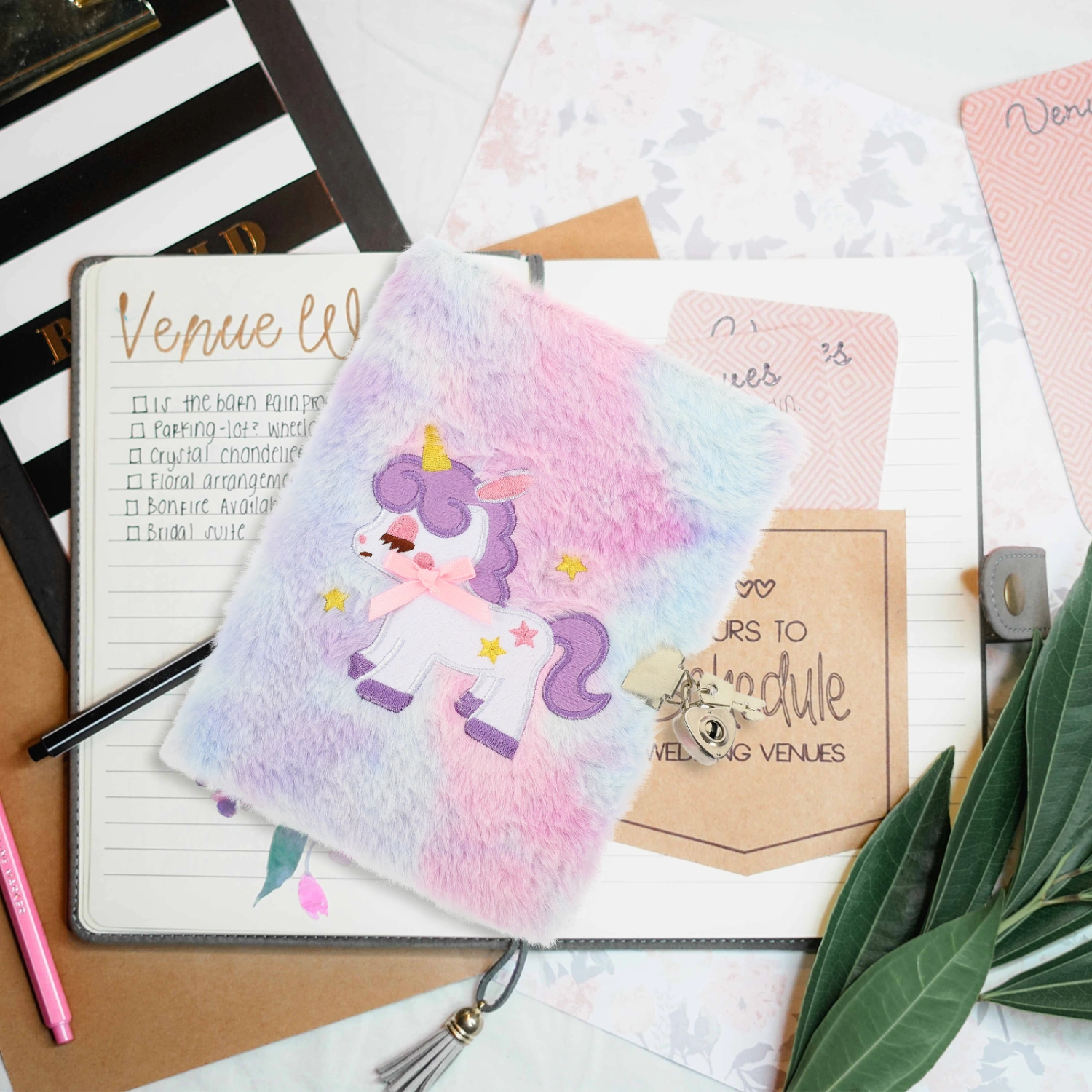 Plush Cover Notepad Unicorn Notebook Lockable Diary Plush Cover Notebook A5 Notebook with Lock