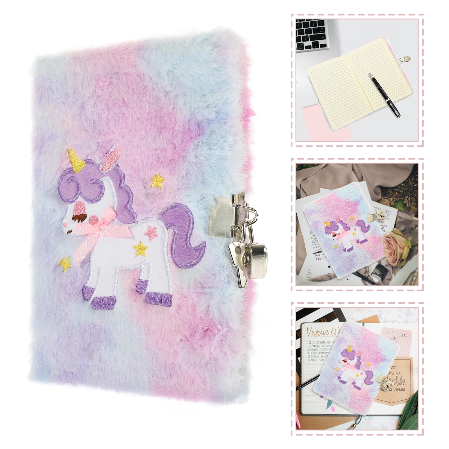 Plush Cover Notepad Unicorn Notebook Lockable Diary Plush Cover Notebook A5 Notebook with Lock