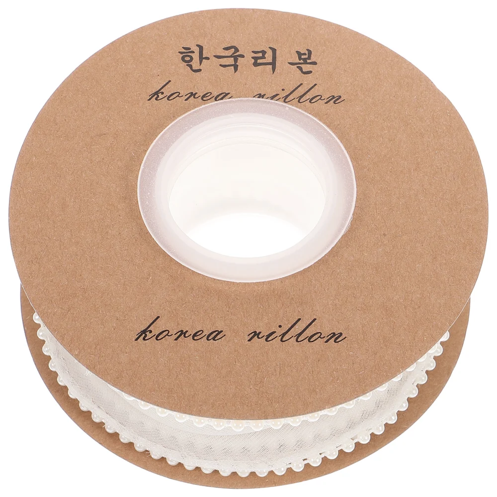 Craft Ribbon Wave Designed Wide Ribbon Wedding Wreath Decoration Ribbon With Small Pearls