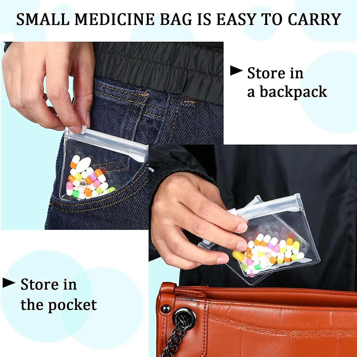 20Pcs Small Pills Bags Self Sealing Pills Pouches Reusable Pills Organizer Bags Clear Pouches