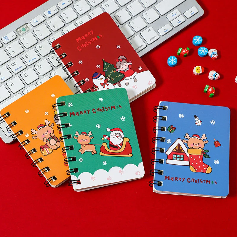 4pcs Christmas Mini Spiral Notepads Mini Spiral Notebooks Christmas Office Memo Notepads