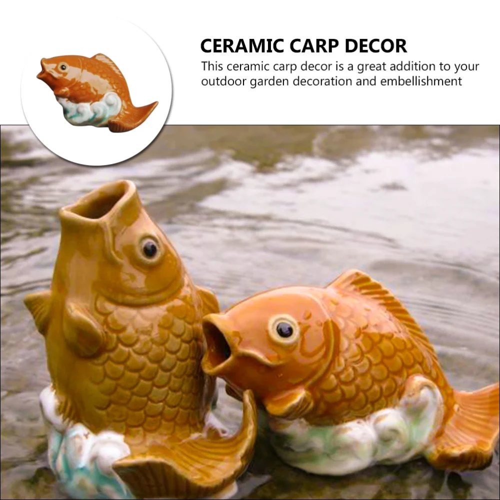 Carp Shaped Garden Water Spray Sprinkler Ceramic Carp Statue Pond Fountain Nozzle