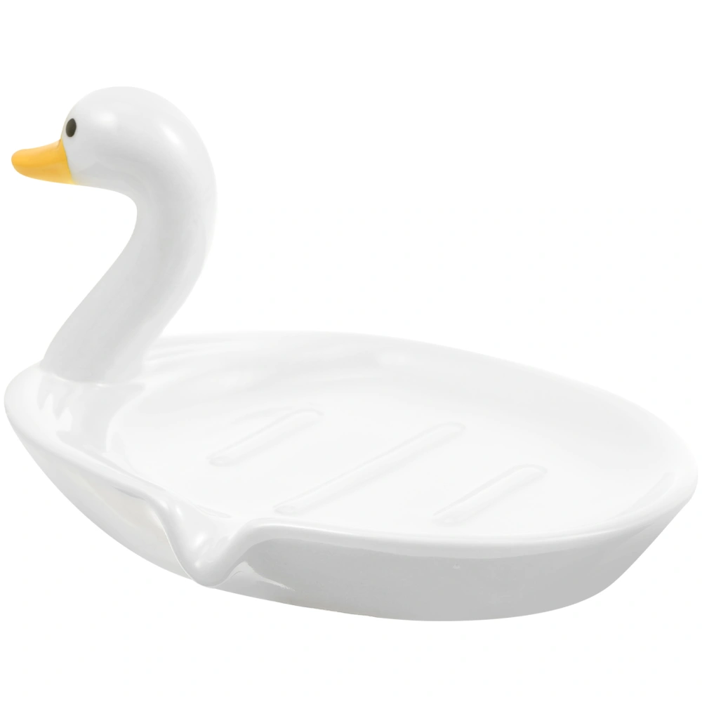 Soap Dish Self Draining Soap Holder Cute Duck Shape Soap Rack Bathroom Sink Ceramic Soap Tray