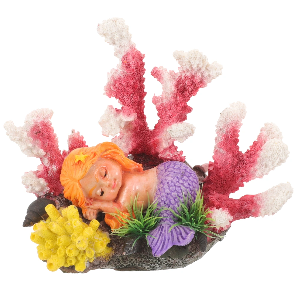 Aquarium Mermaid Lying on Coral Statue Underwater Mermaid Coral Reef Adornment