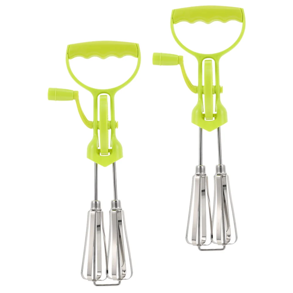 2pcs Manual Egg Beater Hand Crank Egg Blender Mixer Multi-Functional Kitchen Blending Tool