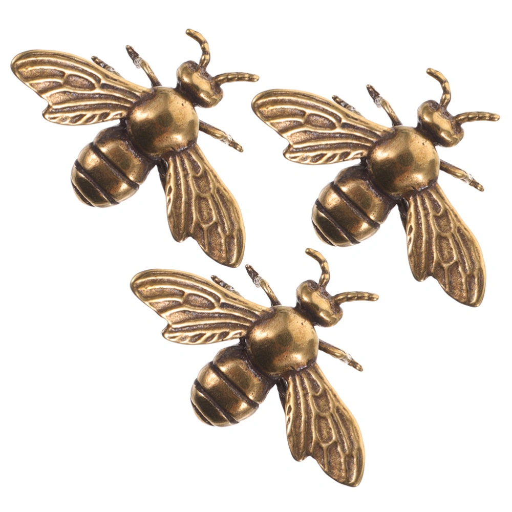 3pcs Retro Brass Bee Statue Home Desktop Decoration Small Brass Bee-shape Figurine