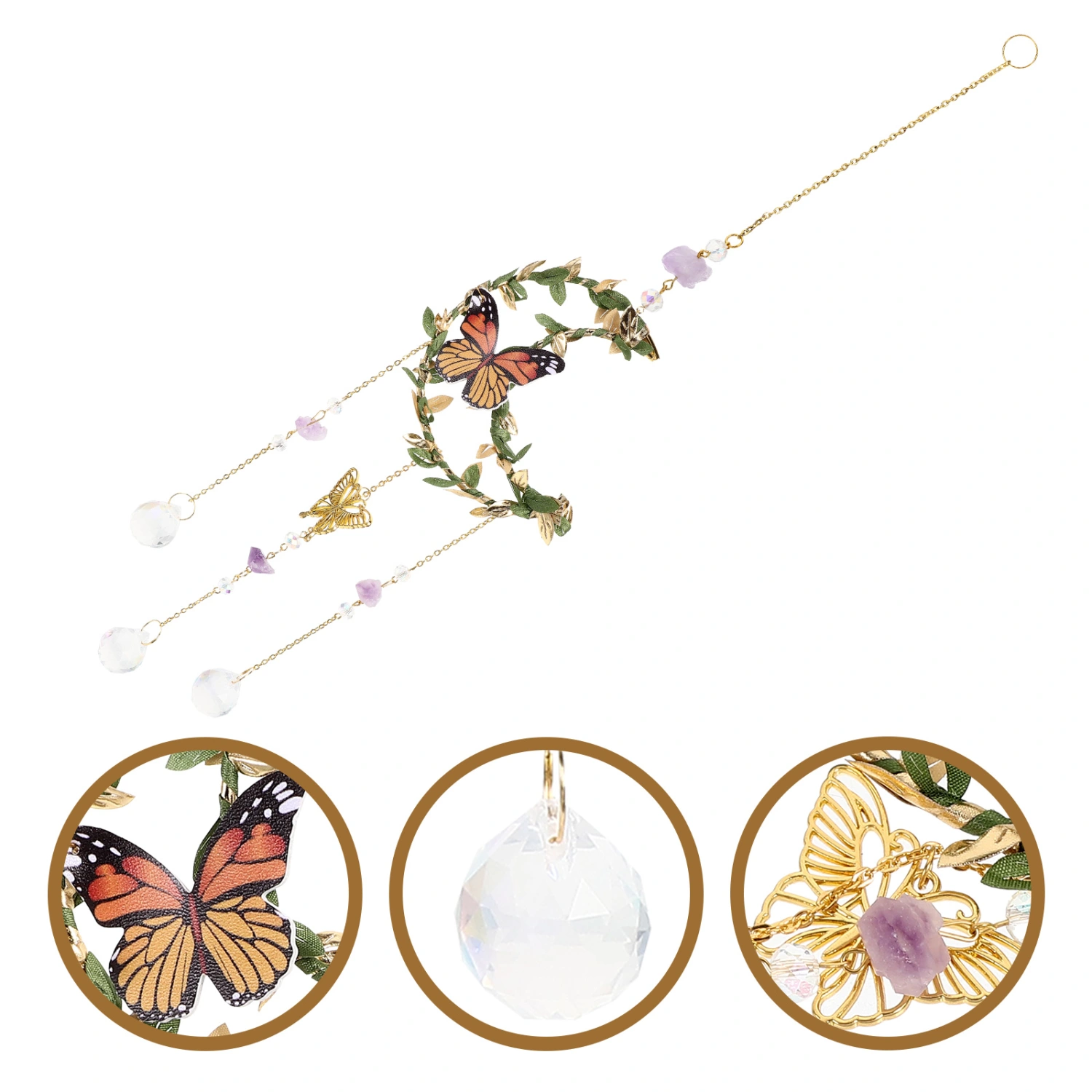 Suncatcher Crystal Window Pendant Leaves Wrapped Moon Crystal Pendant Window Decoration