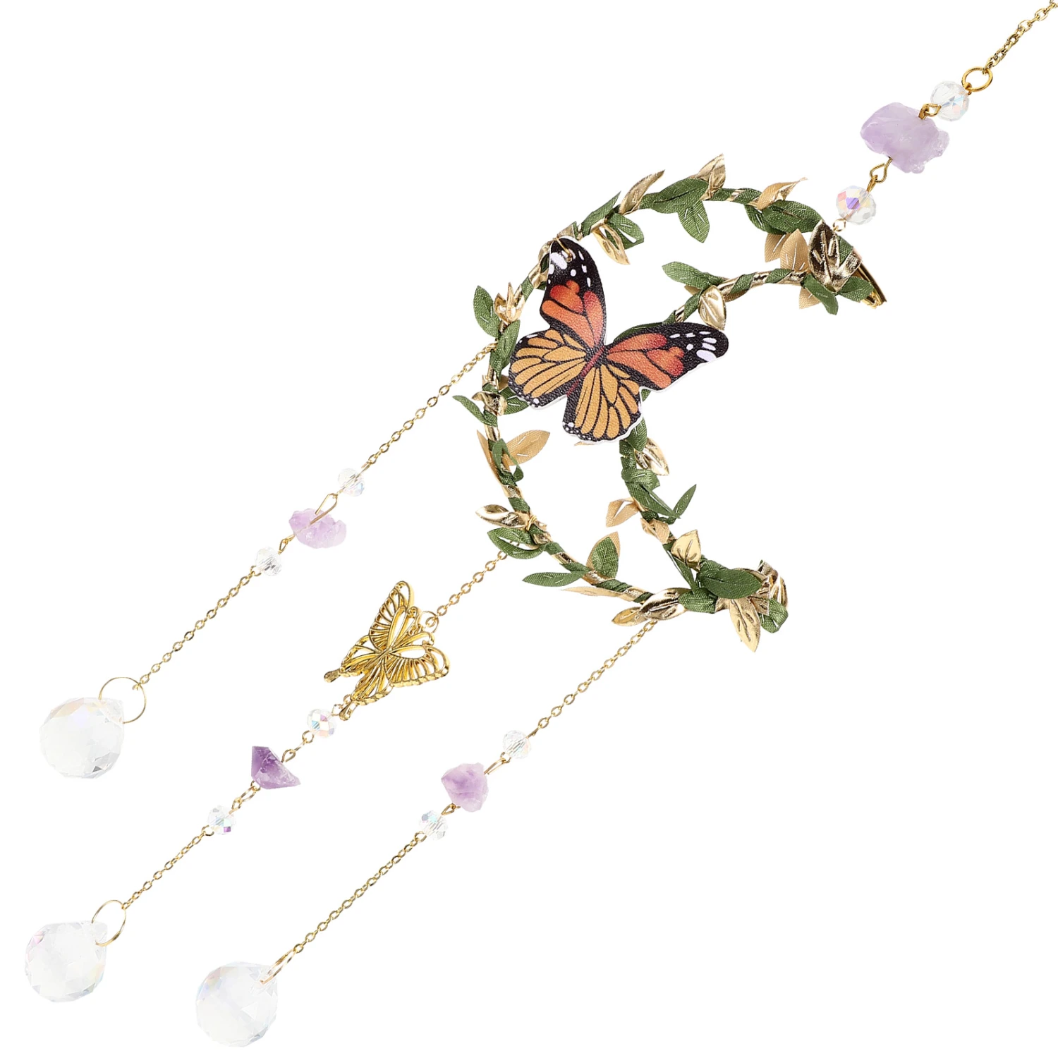 Suncatcher Crystal Window Pendant Leaves Wrapped Moon Crystal Pendant Window Decoration