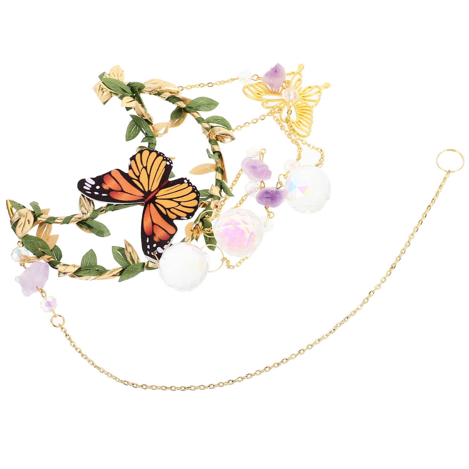 Suncatcher Crystal Window Pendant Leaves Wrapped Moon Crystal Pendant Window Decoration