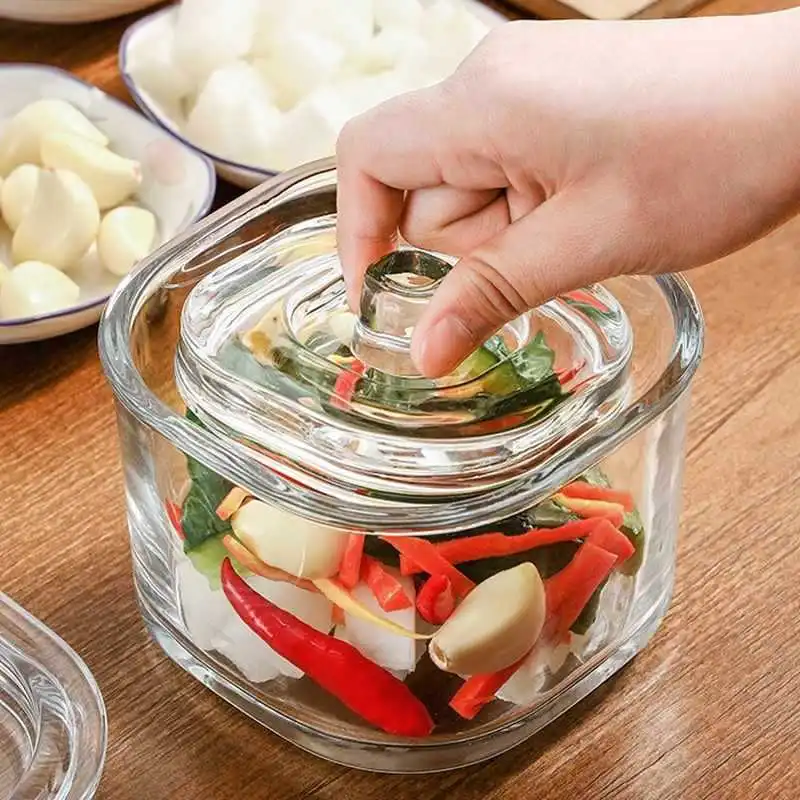Glass Pickle Jar Transparent Pickle Container Lidded Pickle Canister Wide Mouth Sealed Glass Storage Jar