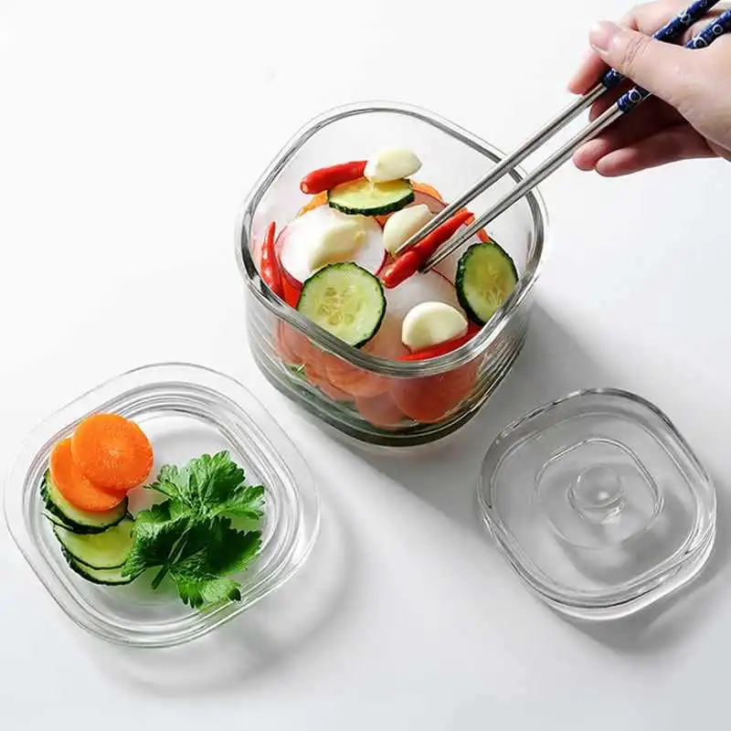Glass Pickle Jar Transparent Pickle Container Lidded Pickle Canister Wide Mouth Sealed Glass Storage Jar