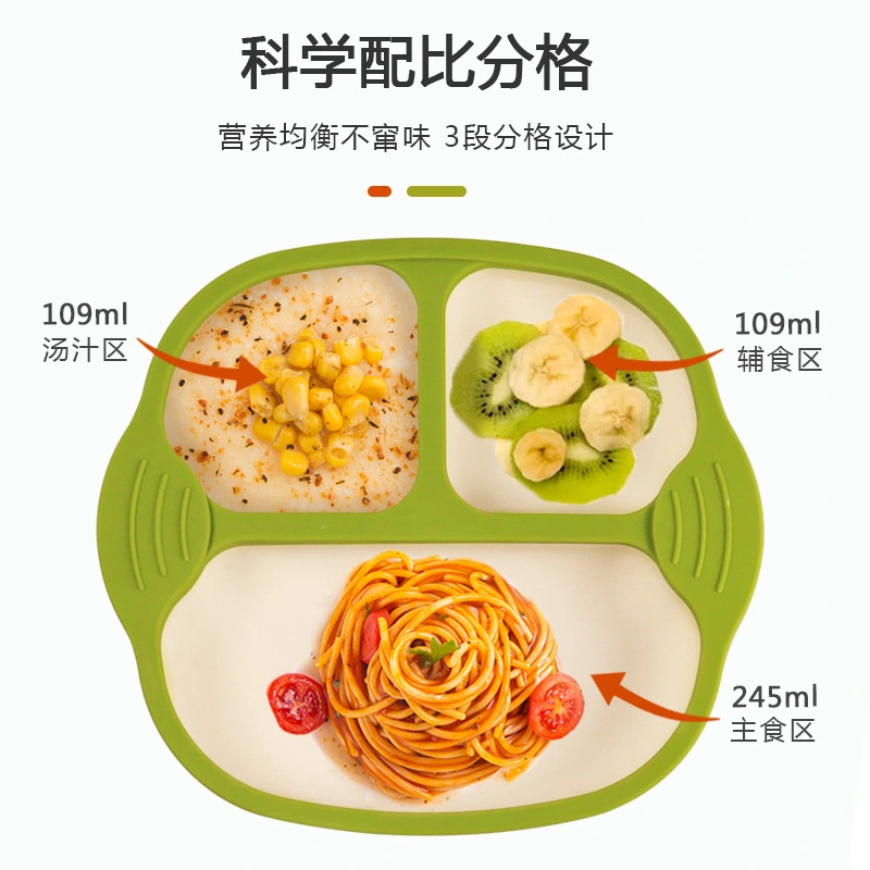 Food-grade Silicone Food Plate Three-grids Baby Feeding Tray Large-capacity Food Plate