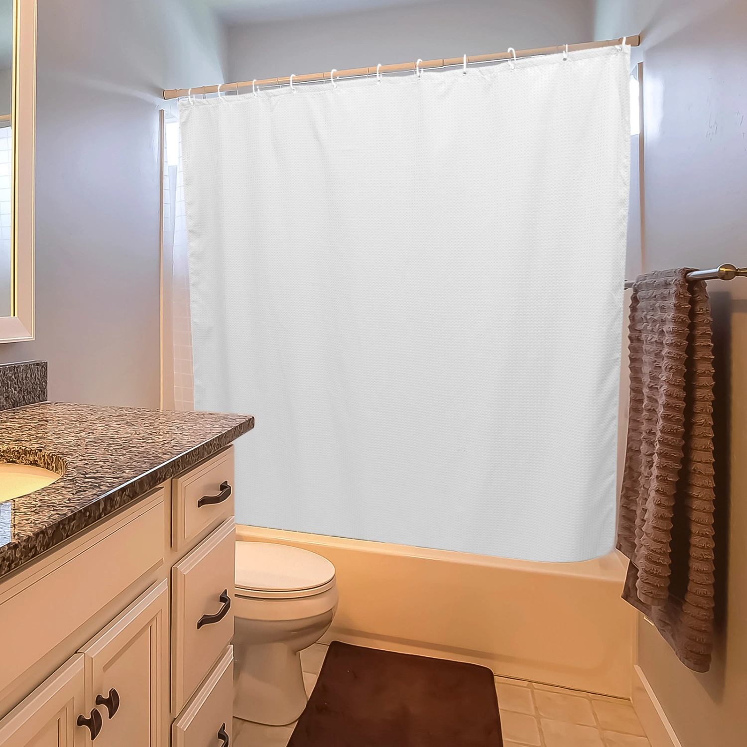 1 Set of Simple Color Bathroom Decorative Curtain Washable Hotel Hanging Shower Curtain