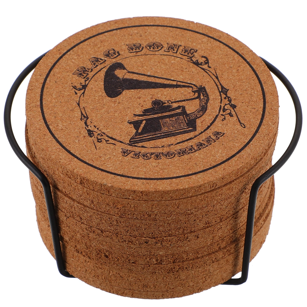 1 Set Cork Coaster Vintage Cork Coaster Mug Pad Cup Mat with Storage Stand for Home