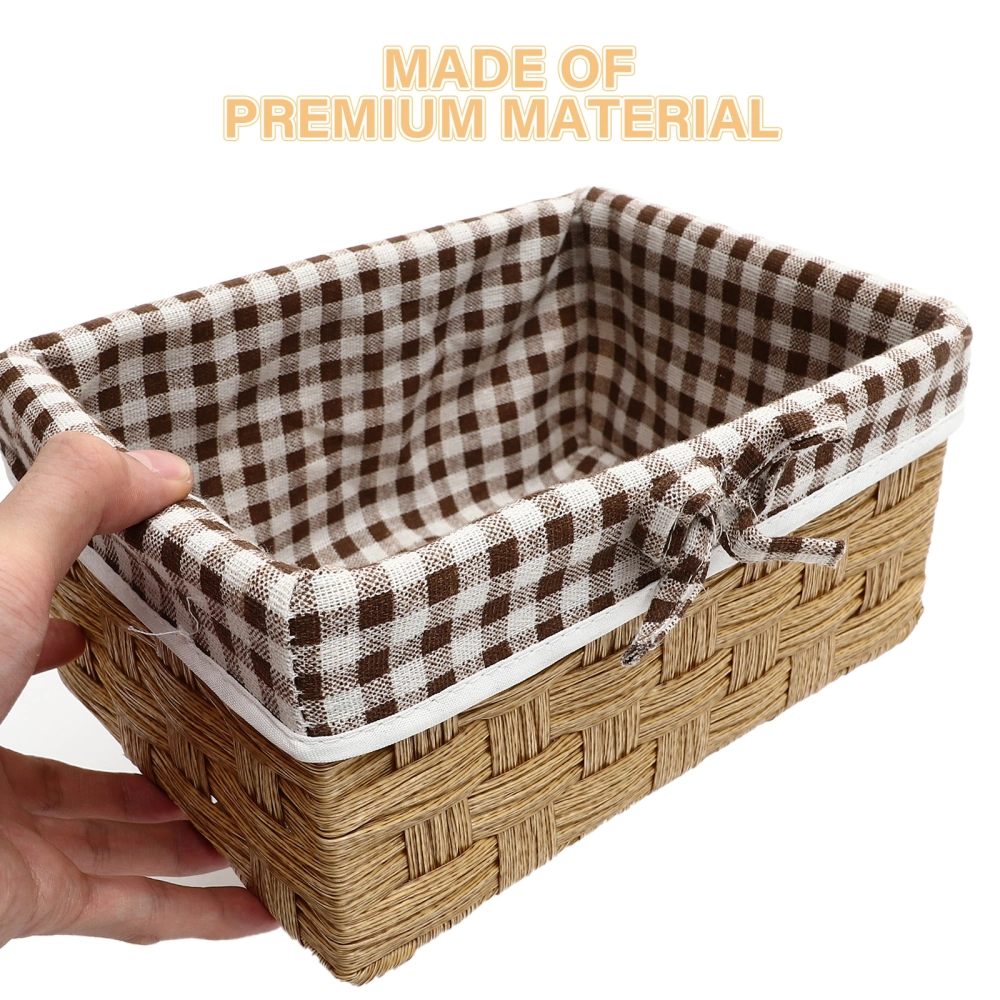 3Pcs Woven Storage Baskets with Liner Hand Woven Sundries Organizer Desktop Storage Basket