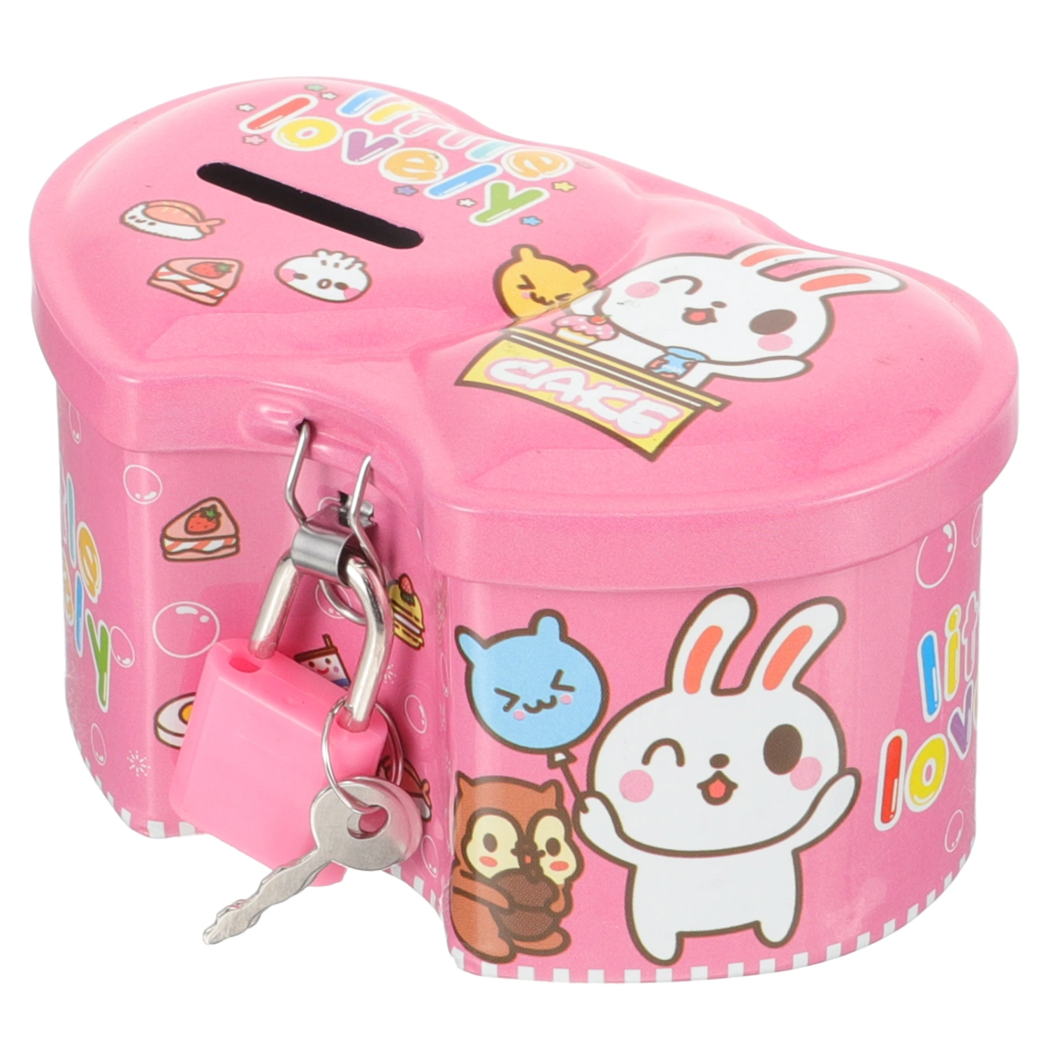 Metal Piggy Bank Cartoon Piggy Bank Girls Coin Bank with Lock Double Heart Piggy Bank