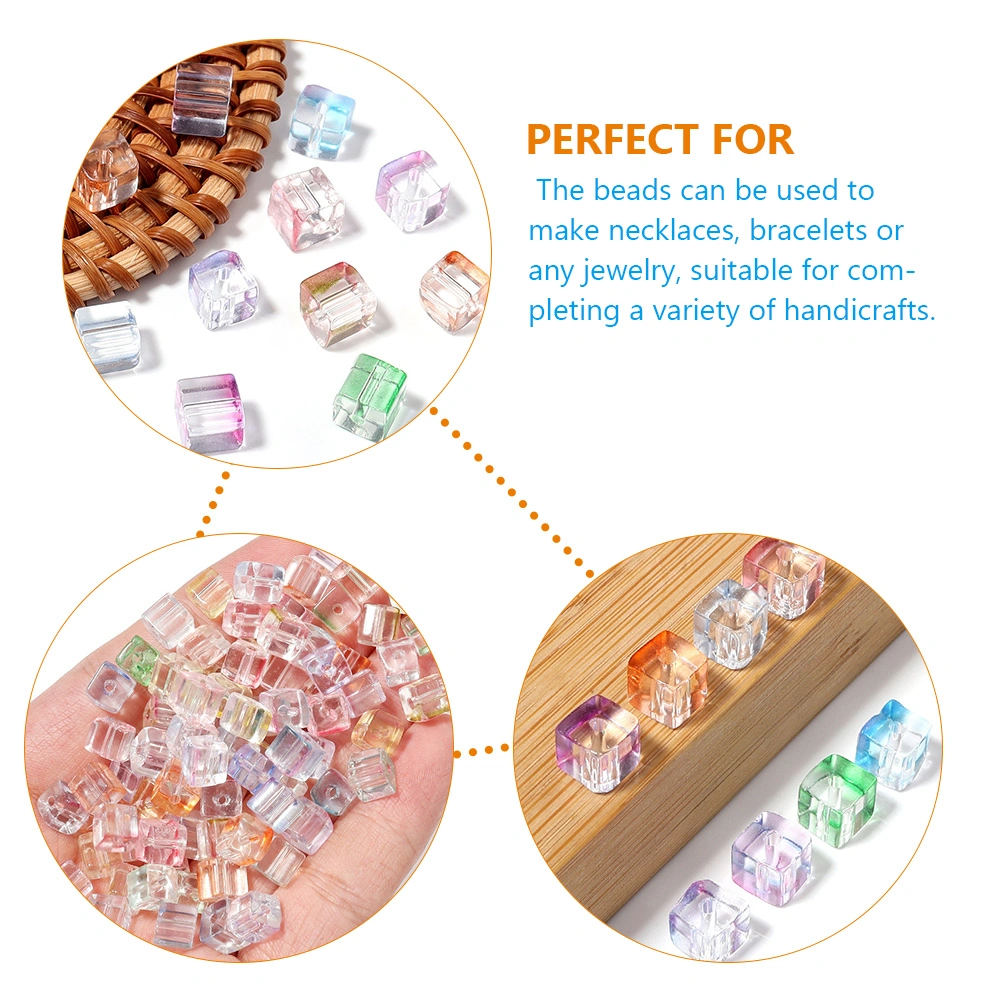 100pcs DIY Cube Glass Beads Loose Beads Bracelet Making Spacer Beads Jewelry Making Beads Random Color