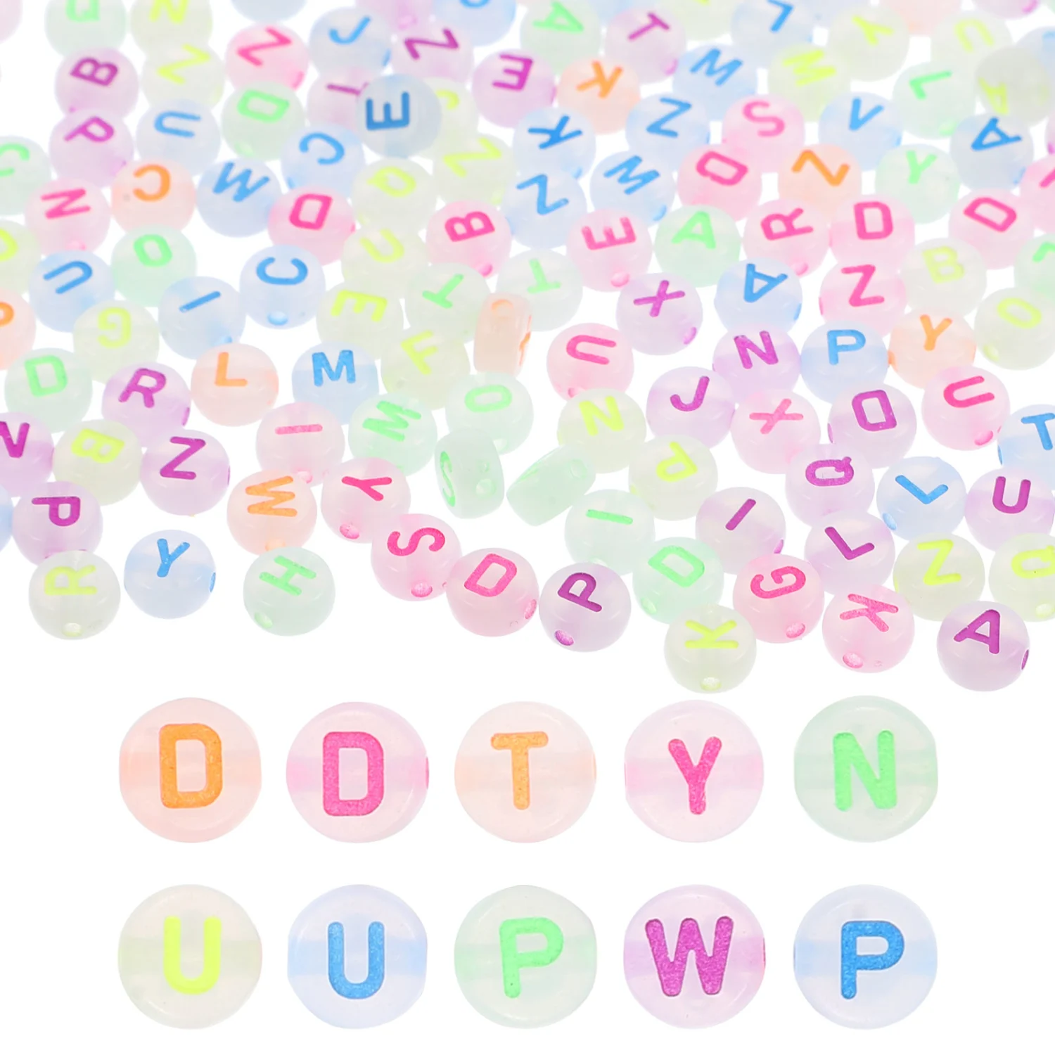 1000Pcs Luminous Letters Beads Material Handcraft Loose Beads Round DIY Bracelet Jewelry Beads