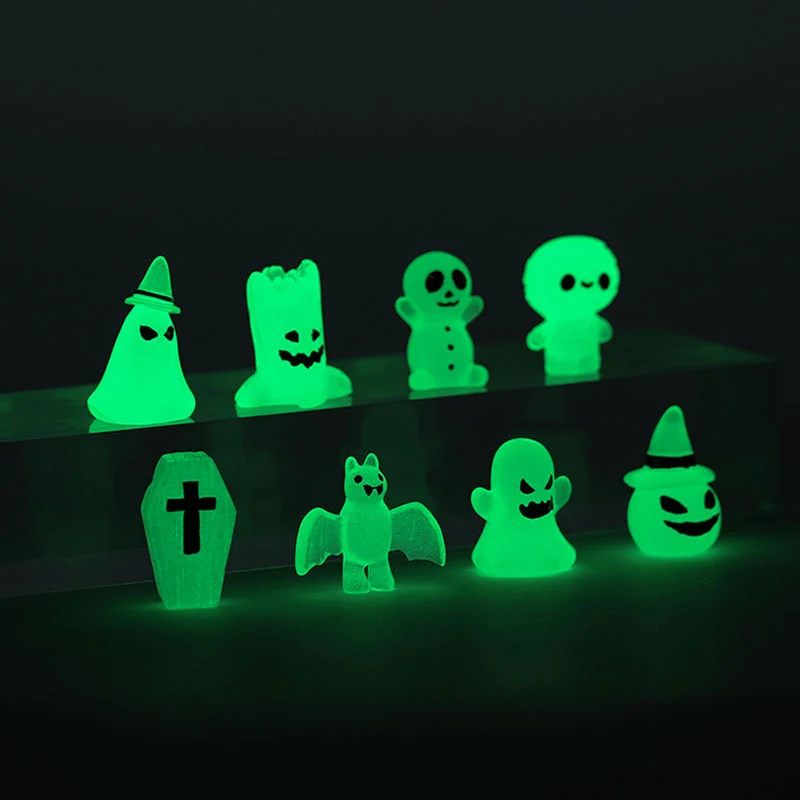 8pcs Glow In The Dark Decoration Halloween Theme Desktop Ornament Resin Craft Luminous Halloween Adorn