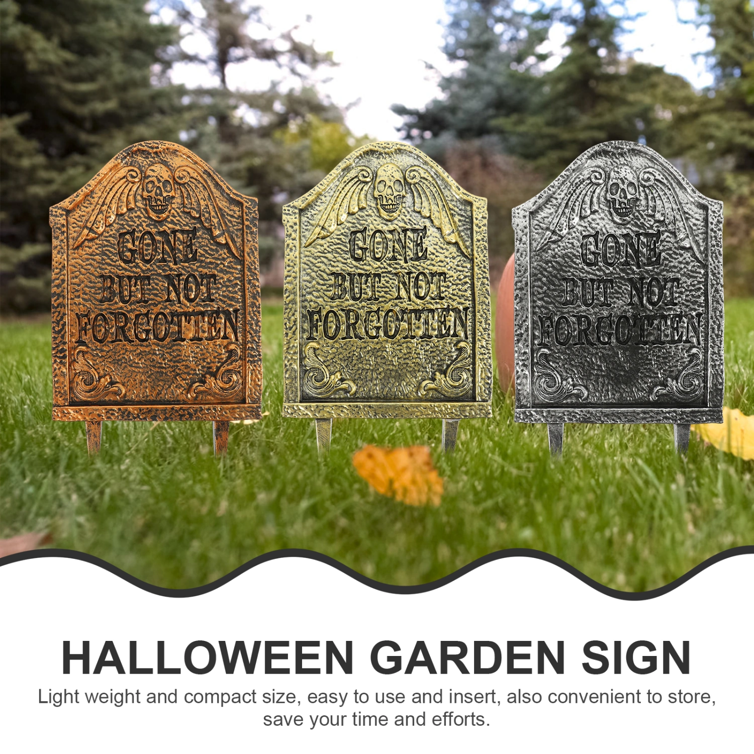 3Pcs Halloween Garden Sign Tombstone Shape Stake Halloween Yard Signs for Halloween Outdoor