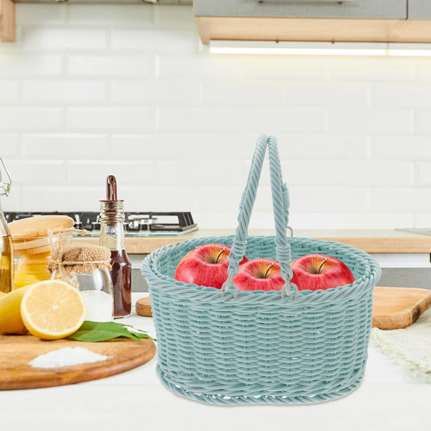 Woven Basket Colored Picnic Basket Fruits Vegetables Carrying Basket Portable Basket Handheld Basket