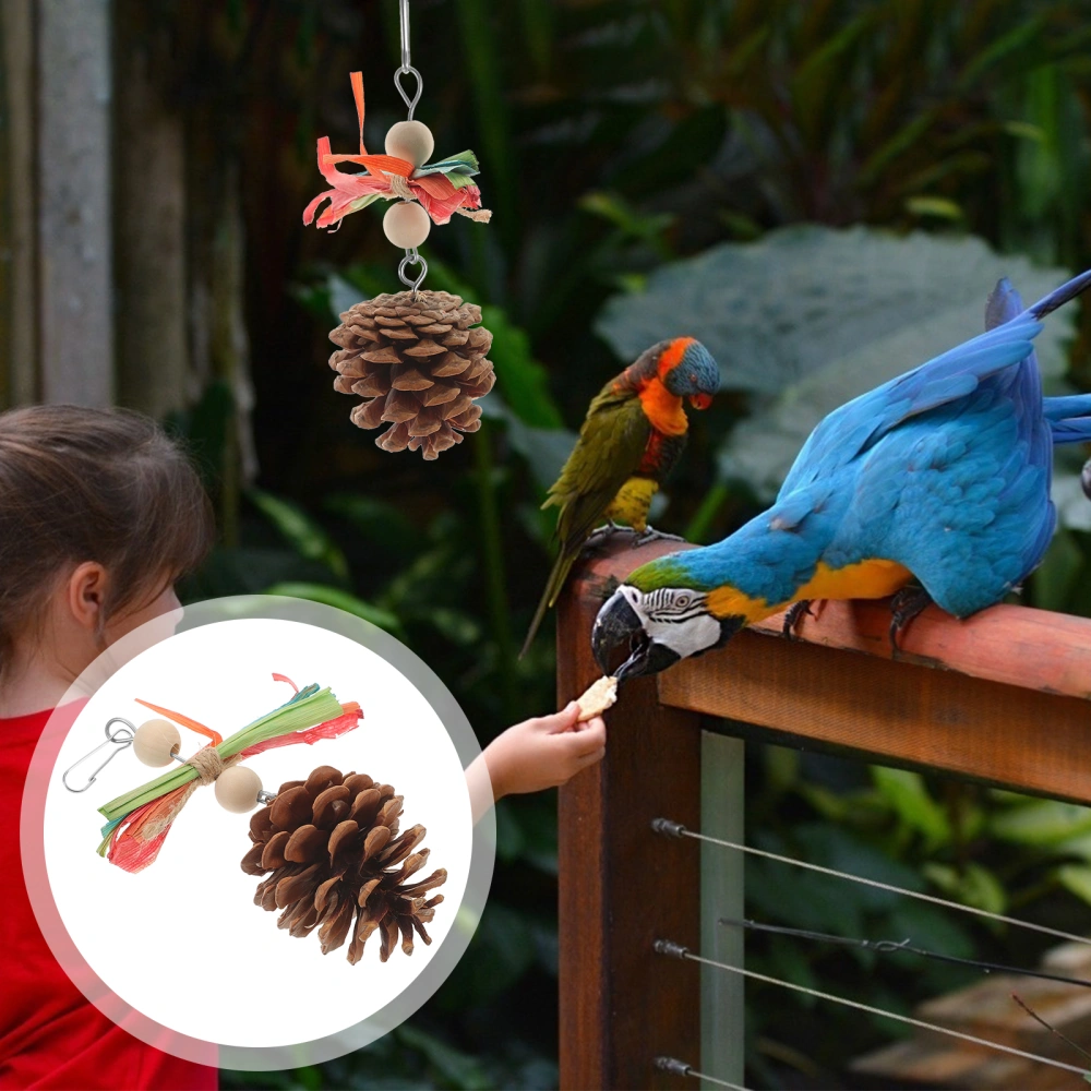 Hanging Pine Cone As Bird Foraging Toy Wear-resistant Parrot Biting Plaything Bird Cage Pendant