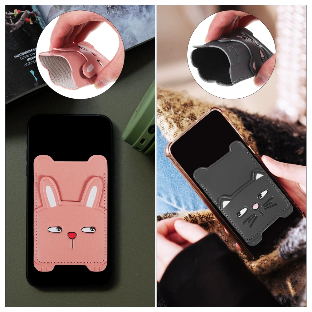 2Pcs Phone Card Holder Cartoon Rabbit Cat Design Phone Adhesive Wallet Sleeve with Double Pocket for Back of Phone