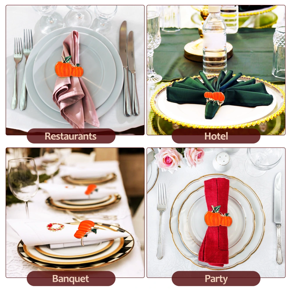 6pcs Napkin Rings Thanksgiving Party Napkin Holders Metal Pumpkin Serviette Rings