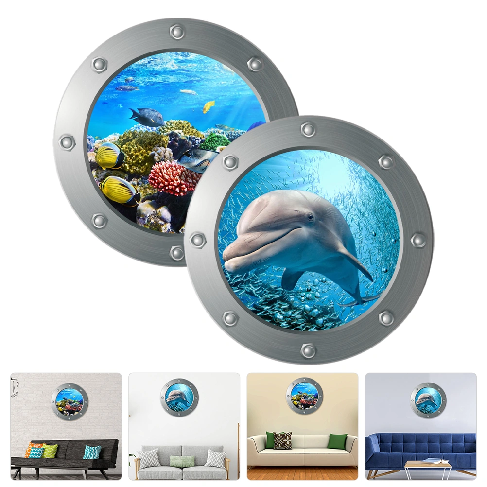 2pcs Wall Decals 3D Ocean Wall Decor Wall Decals Removable Ocean Theme Wall Stickers
