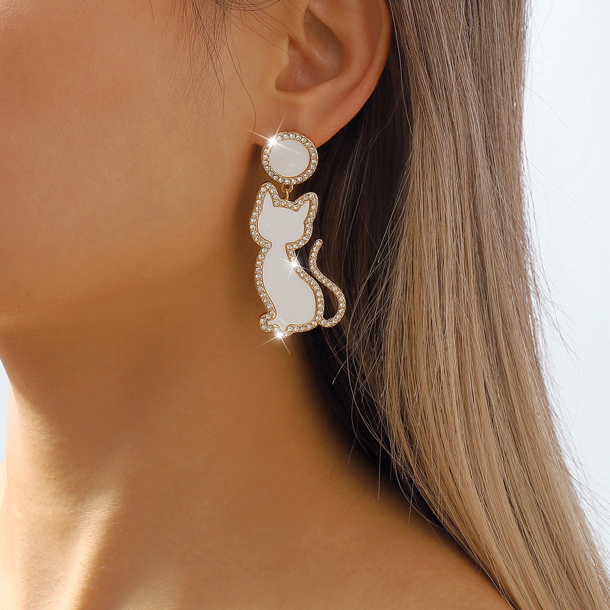 1 Pair Animal Cat Earrings Rhinestone Cat Earrings Decorative Cat Earrings for Women