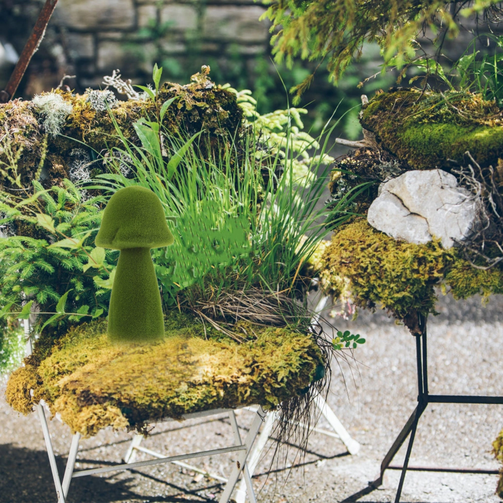 Simulation Moss Mushroom Figurine Flocked Mushroom Figurine Vivid Mushroom Model Showcase Decor